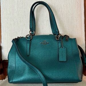 Authentic Coach Mini Christie Carryall in Metallic Dark Teal